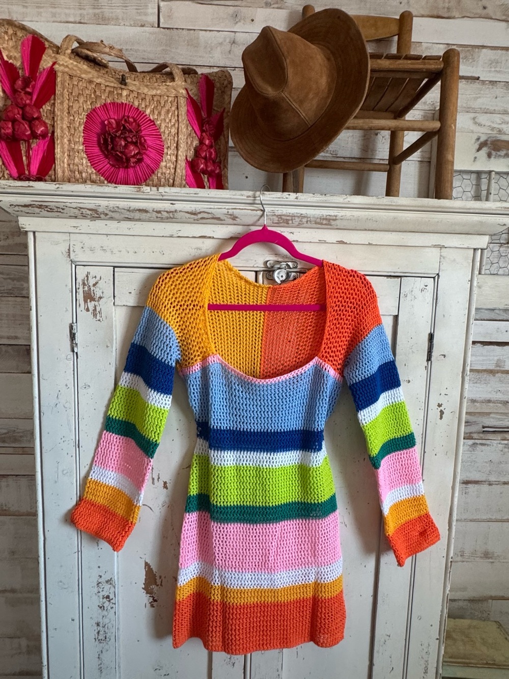 Multi-Color Striped Knit Sweater Dress - Bright Rainbow